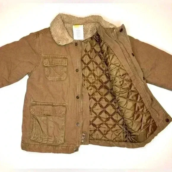 Baby Boy Crazy 8 Thick Khaki Sherpa Collar Coat Jacket Size 2-3 Years - Picture 5 of 7